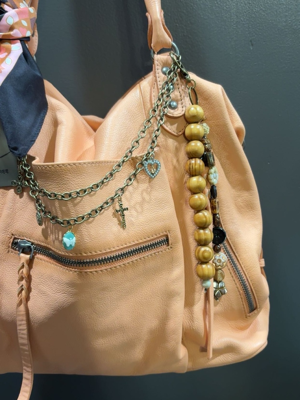 Free People Emerson Bag in Apricot with Charm Chains and Scarf - Picture 2 of 10